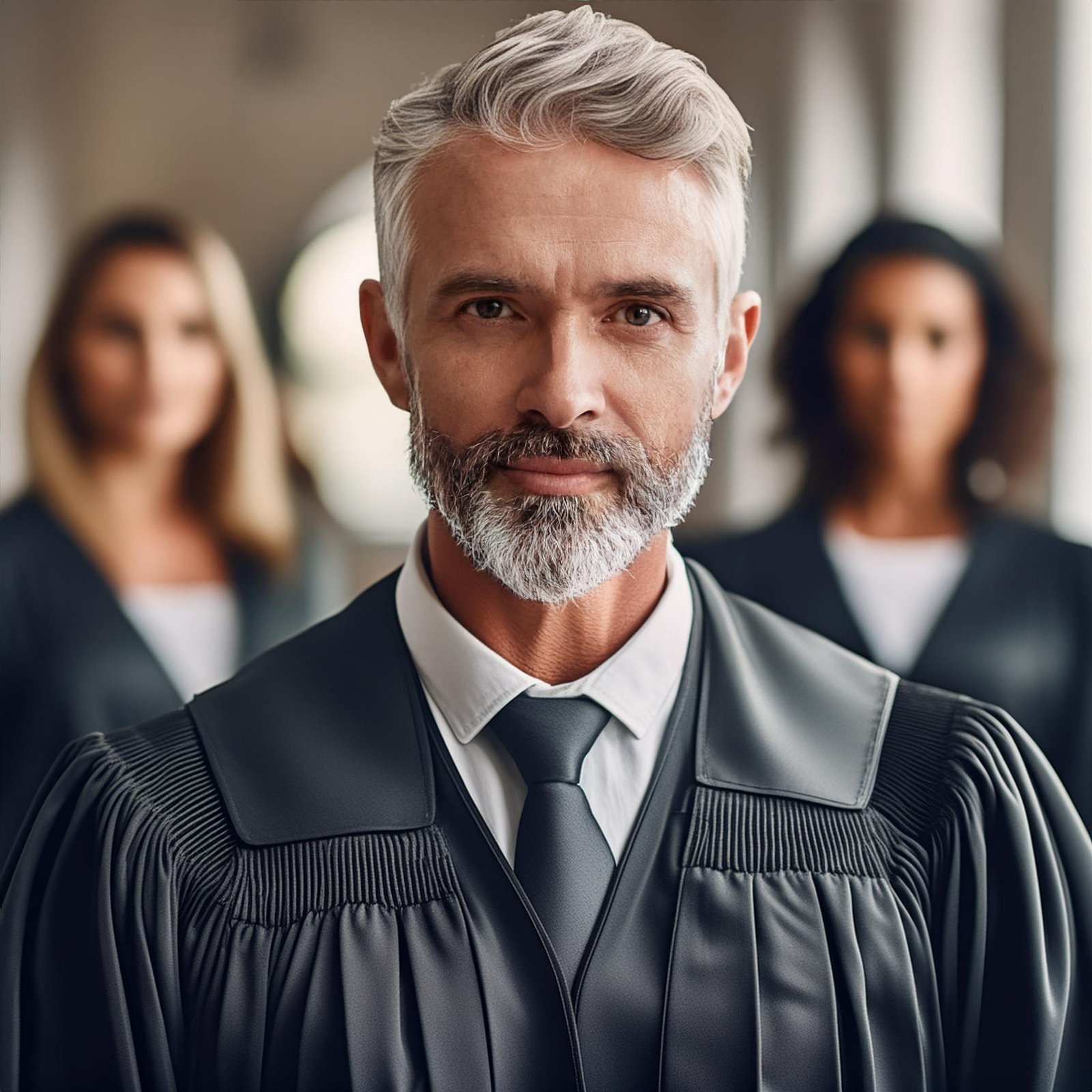 Avocat en robe traditionnelle d'avocat avec ses clients 99402