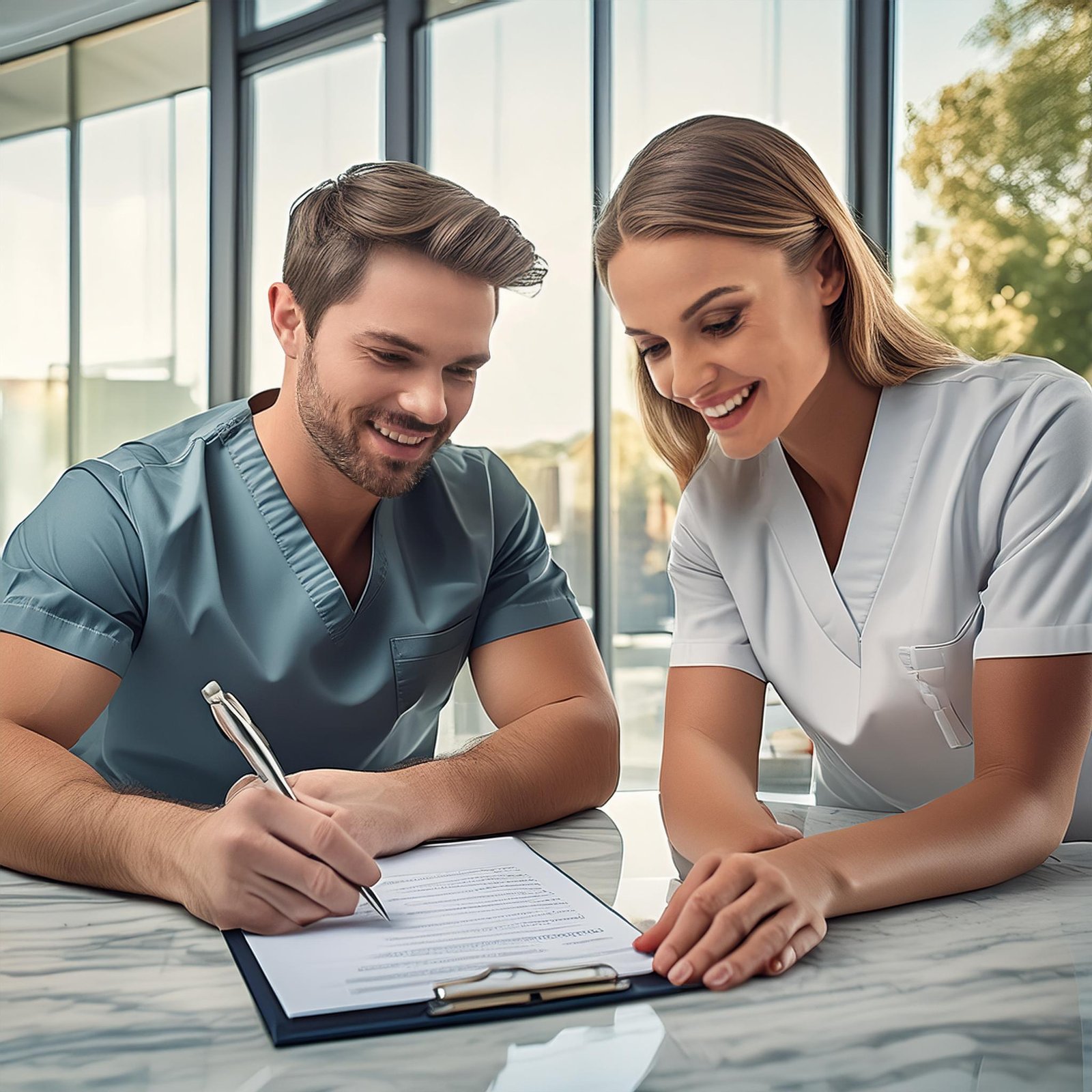 couple de kinésithérapeute en train de signer leur contrat d'assurance vie 79232